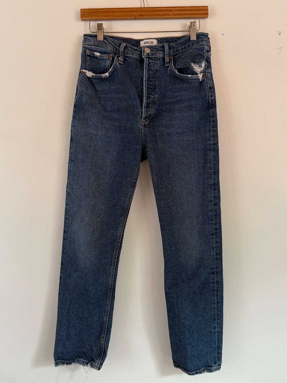 AGOLDE Riley High Rise Straight Crop Jeans in Dark washed Blue, size 28